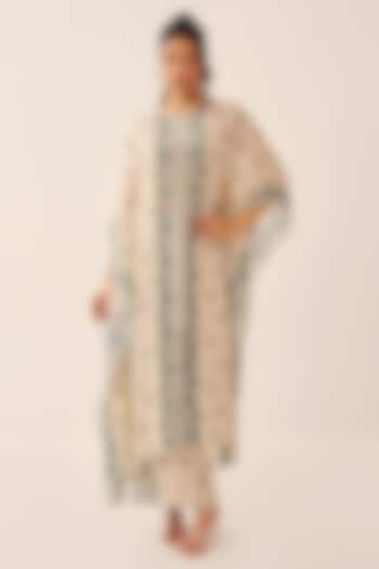 Ivory Modal Satin Printed Kaftan Set by Chhavvi Aggarwal at Pernia's Pop Up Shop