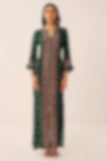 Green Crepe Printed Maxi Straight Summer Dress by Chhavvi Aggarwal at Pernia's Pop Up Shop