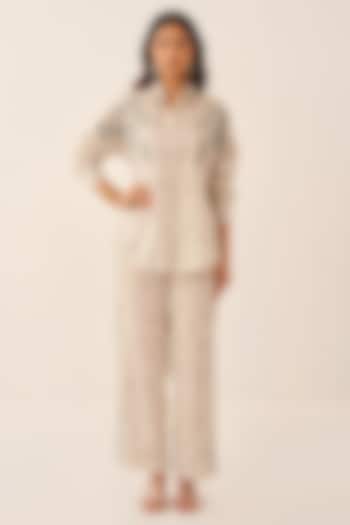 Ivory Cotton Satin Printed Co-Ord Set by Chhavvi Aggarwal at Pernia's Pop Up Shop