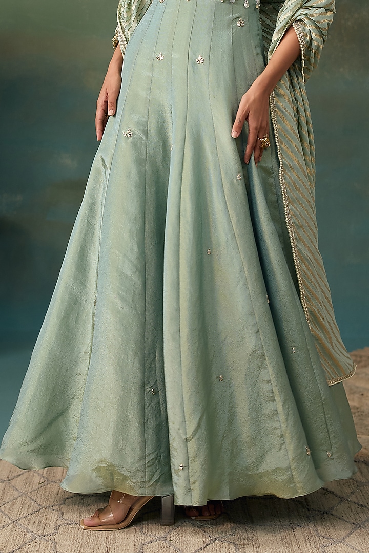 Aqua Tissue Embroidered Wedding Anarkali Set by Chhavvi Aggarwal at Pernia's Pop Up Shop