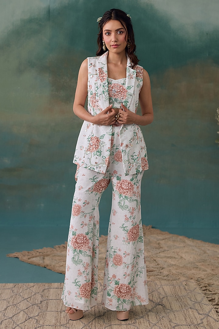 Pearl White Crepe Floral Printed Co-Ord Set by Chhavvi Aggarwal at Pernia's Pop Up Shop