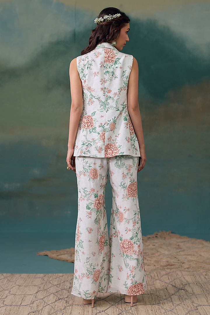 Pearl White Crepe Floral Printed Co-Ord Set by Chhavvi Aggarwal at Pernia's Pop Up Shop