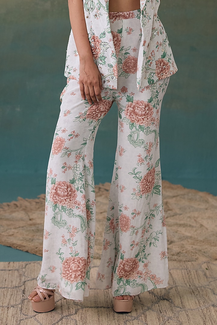 Pearl White Crepe Floral Printed Co-Ord Set by Chhavvi Aggarwal at Pernia's Pop Up Shop