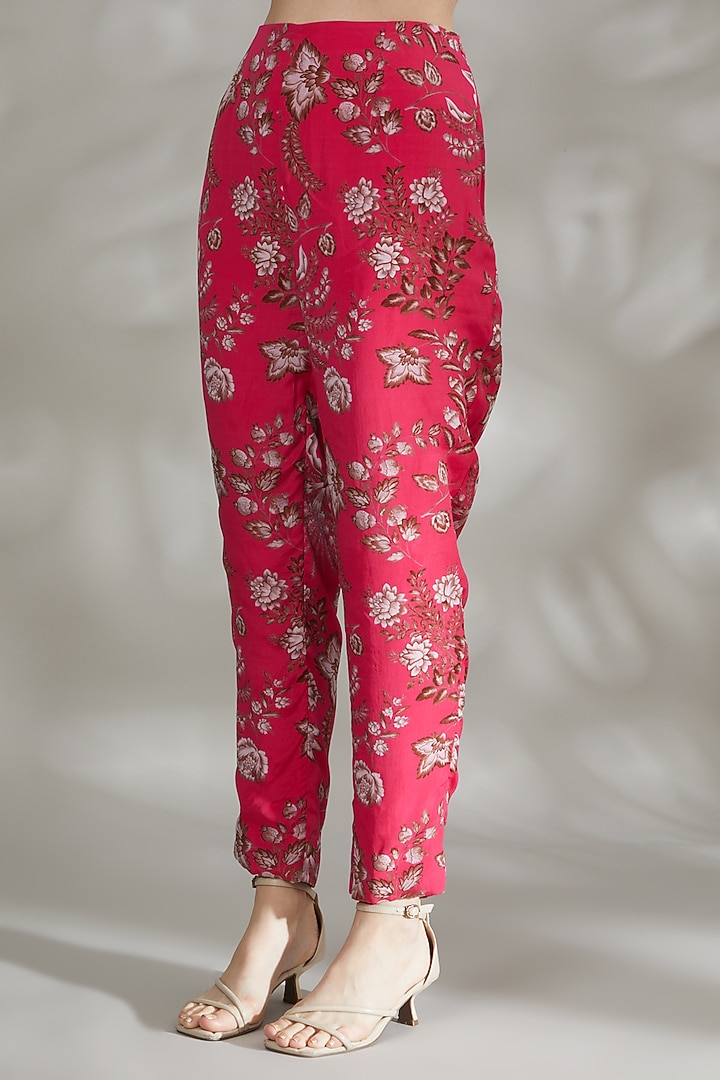 Fuchsia Crepe & Georgette Printed Pant Party Wear Saree Set by Chhavvi Aggarwal at Pernia's Pop Up Shop