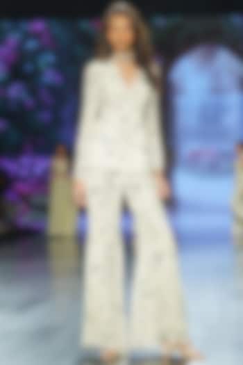 Ivory Crepe Printed & Hand Embroidered Jacket Set by Chhavvi Aggarwal at Pernia's Pop Up Shop