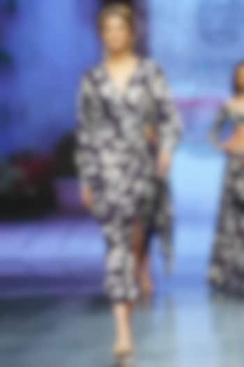 Purple Crepe Printed & Hand Embroidered Vacation Dress by Chhavvi Aggarwal at Pernia's Pop Up Shop