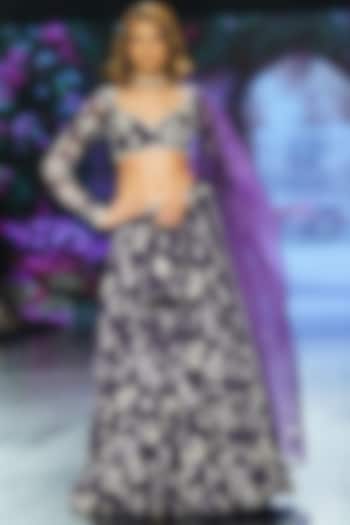 Purple Georgette Floral Printed Wedding Lehenga Set by Chhavvi Aggarwal at Pernia's Pop Up Shop