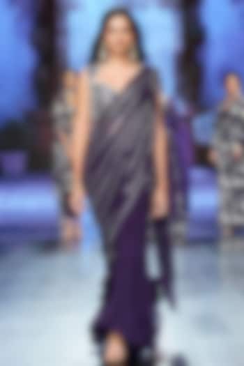 Purple Georgette Embroidered Sharara Wedding Saree Set by Chhavvi Aggarwal at Pernia's Pop Up Shop