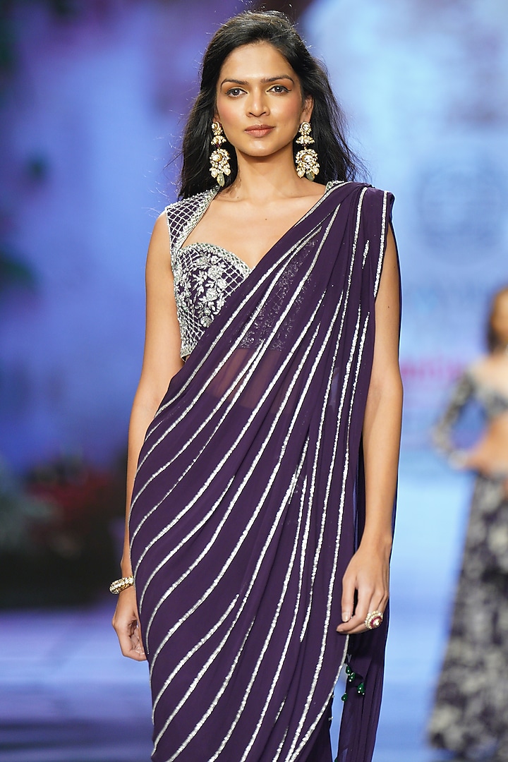 Purple Georgette Embroidered Sharara Wedding Saree Set by Chhavvi Aggarwal at Pernia's Pop Up Shop