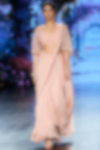 Pink Net & Georgette Hand Embroidered Pre-stitched Jacket Wedding Saree Set by Chhavvi Aggarwal at Pernia's Pop Up Shop