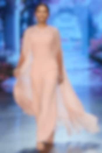 Pink Cotton Satin & Net Hand Embroidered Jumpsuit by Chhavvi Aggarwal at Pernia's Pop Up Shop