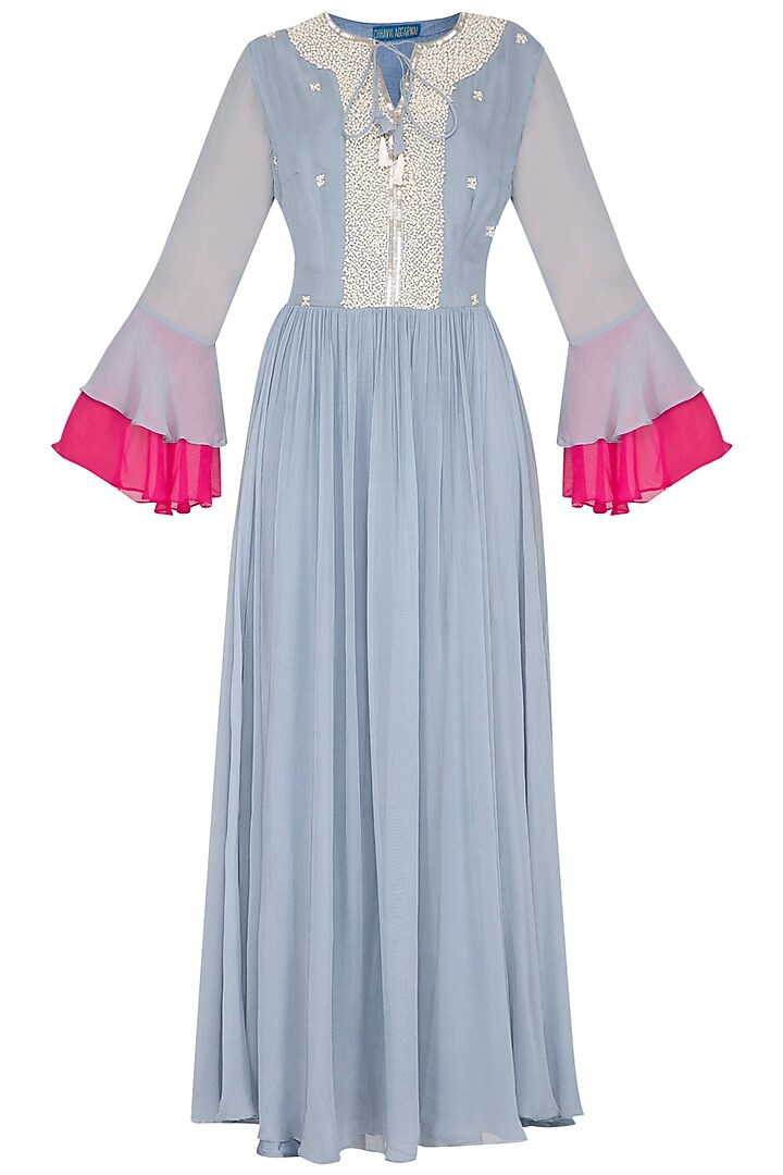 Powder Blue Embroidered Anarkali Gown by Chhavvi Aggarwal