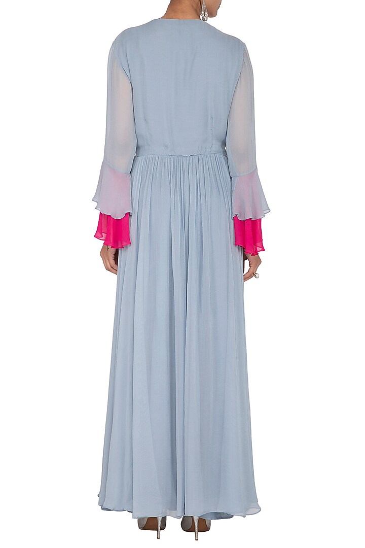 Powder Blue Embroidered Party Wear Anarkali Gown by Chhavvi Aggarwal at Pernia's Pop Up Shop