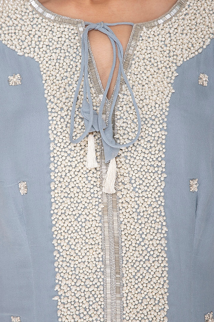 Powder Blue Embroidered Party Wear Anarkali Gown by Chhavvi Aggarwal at Pernia's Pop Up Shop