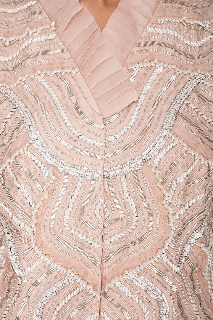 Beige Embroidered Jacket With Layered Pants by Chhavvi Aggarwal at Pernia's Pop Up Shop