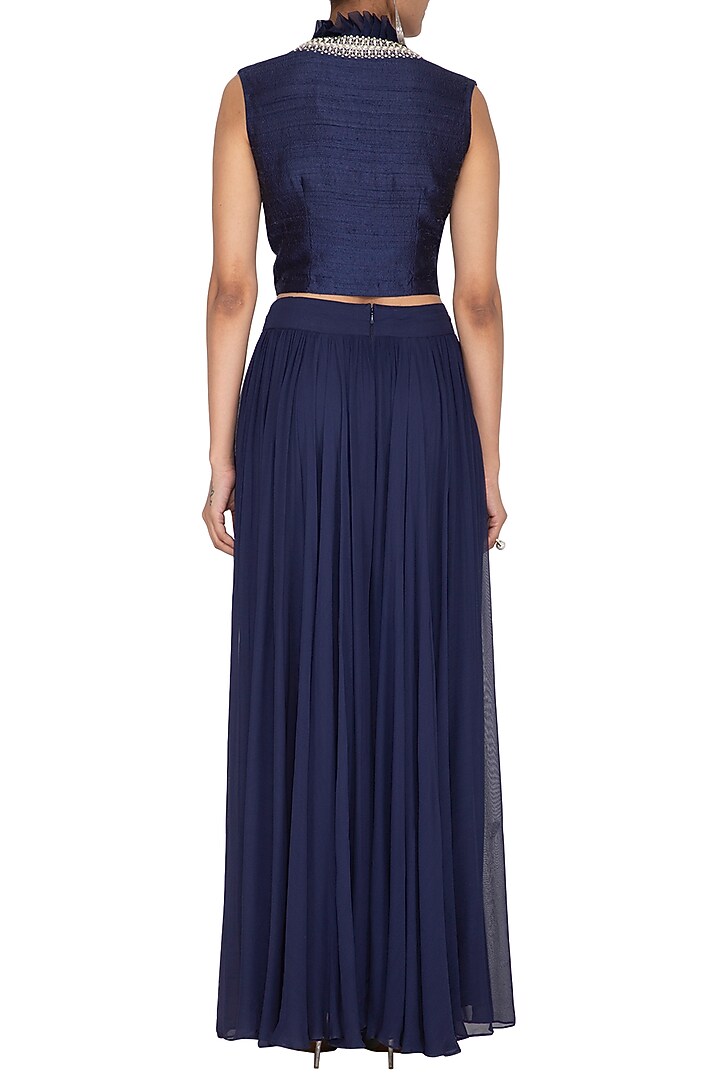 Navy Blue Raw Silk Pant Set by Chhavvi Aggarwal at Pernia's Pop Up Shop