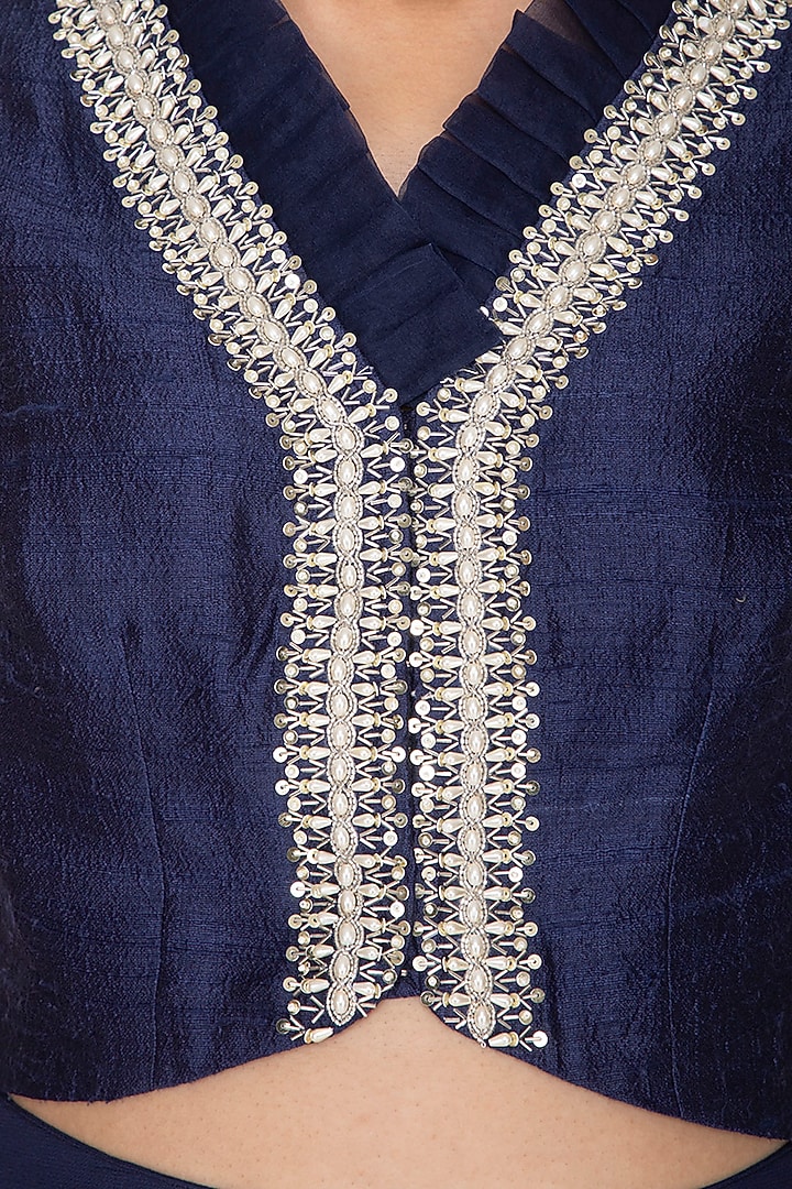 Navy Blue Raw Silk Pant Set by Chhavvi Aggarwal at Pernia's Pop Up Shop