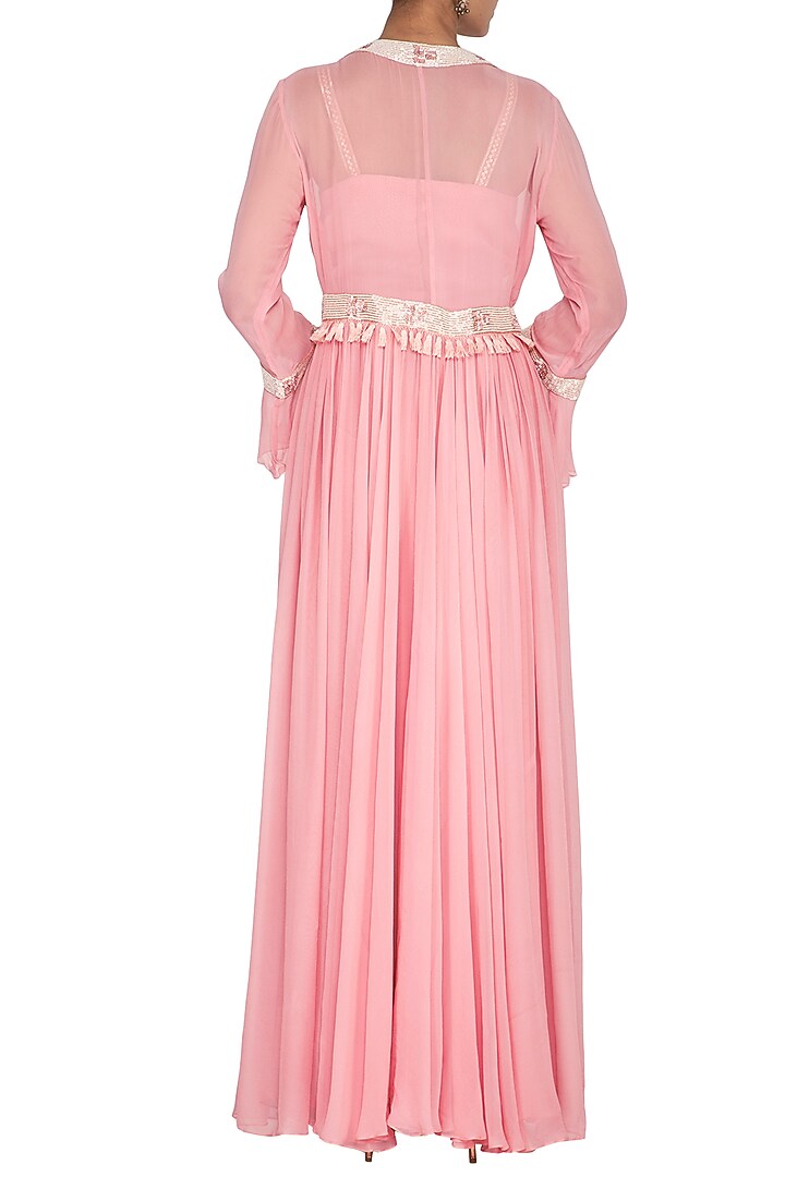 Pink Embroidered Blouse With Jacket & Palazzo Pants by Chhavvi Aggarwal at Pernia's Pop Up Shop