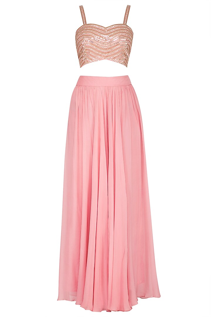 Pink Embroidered Blouse With Jacket & Palazzo Pants by Chhavvi Aggarwal at Pernia's Pop Up Shop