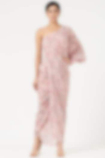 Nude Pink Crepe Printed Dress by Chhavvi Aggarwal at Pernia's Pop Up Shop