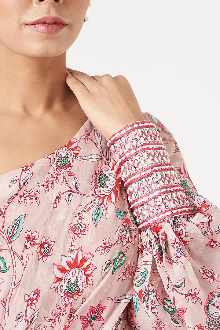 Nude Pink Crepe Printed Vacation Dress by Chhavvi Aggarwal at Pernia's Pop Up Shop