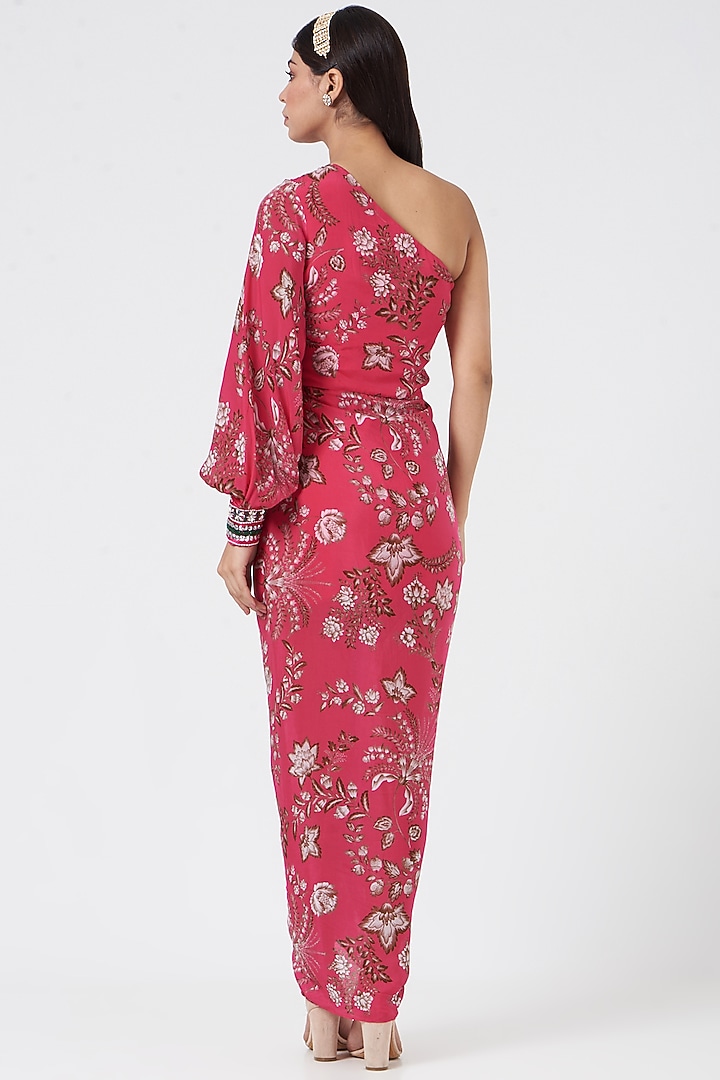 Hot Pink Crepe Printed Vacation Dress by Chhavvi Aggarwal at Pernia's Pop Up Shop