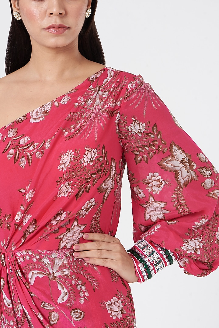 Hot Pink Crepe Printed Vacation Dress by Chhavvi Aggarwal at Pernia's Pop Up Shop