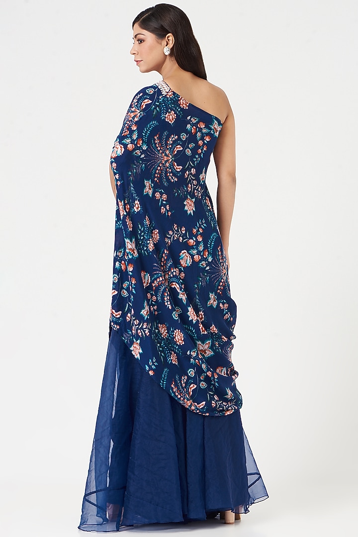 Royal Blue Organza Pant Set With Belt by Chhavvi Aggarwal at Pernia's Pop Up Shop
