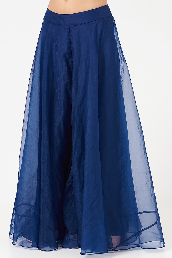 Royal Blue Organza Pant Set With Belt by Chhavvi Aggarwal at Pernia's Pop Up Shop