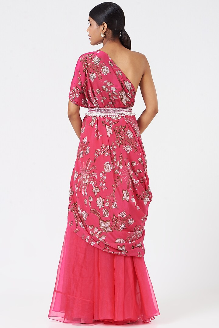 Hot Pink Organza Pant Set With Belt by Chhavvi Aggarwal at Pernia's Pop Up Shop