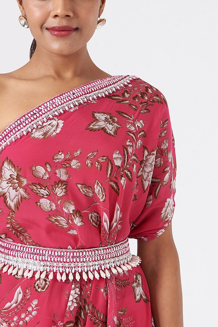 Hot Pink Organza Pant Set With Belt by Chhavvi Aggarwal at Pernia's Pop Up Shop