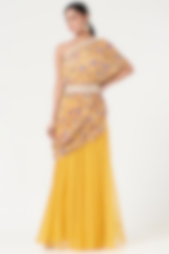 Yellow Organza Palazzo Pant Set by Chhavvi Aggarwal at Pernia's Pop Up Shop