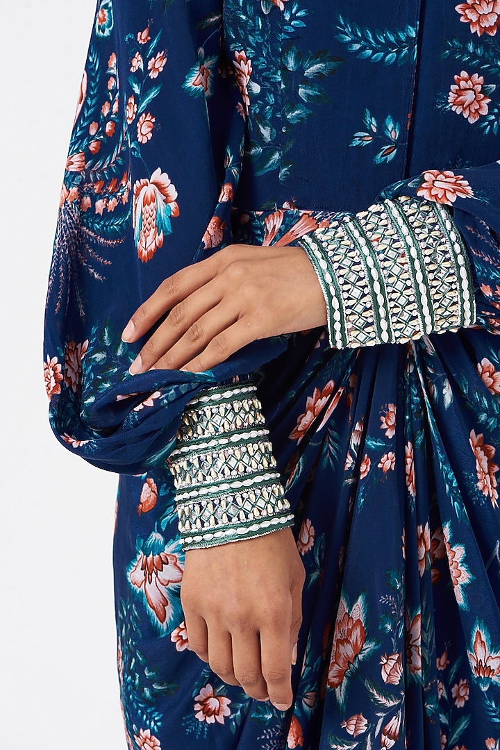 Royal Blue Crepe Printed Vacation Dress by Chhavvi Aggarwal at Pernia's Pop Up Shop