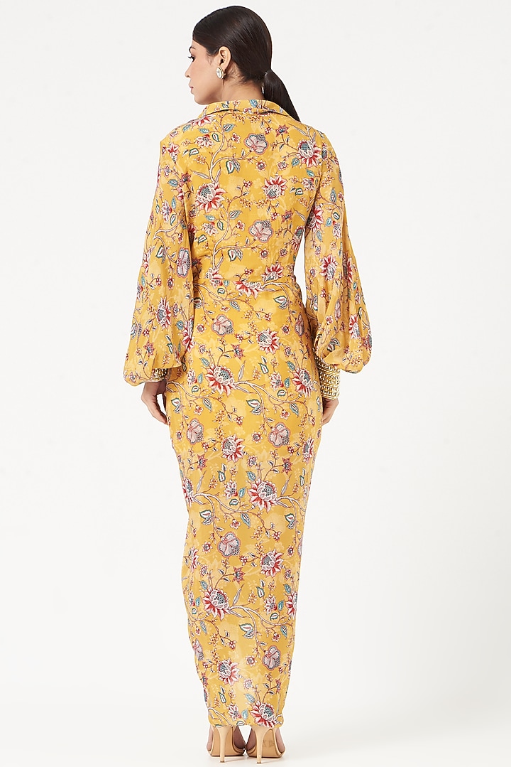 Yellow Crepe Printed Vacation Dress by Chhavvi Aggarwal at Pernia's Pop Up Shop
