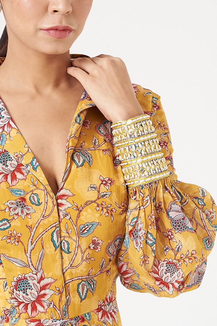 Yellow Crepe Printed Vacation Dress by Chhavvi Aggarwal at Pernia's Pop Up Shop