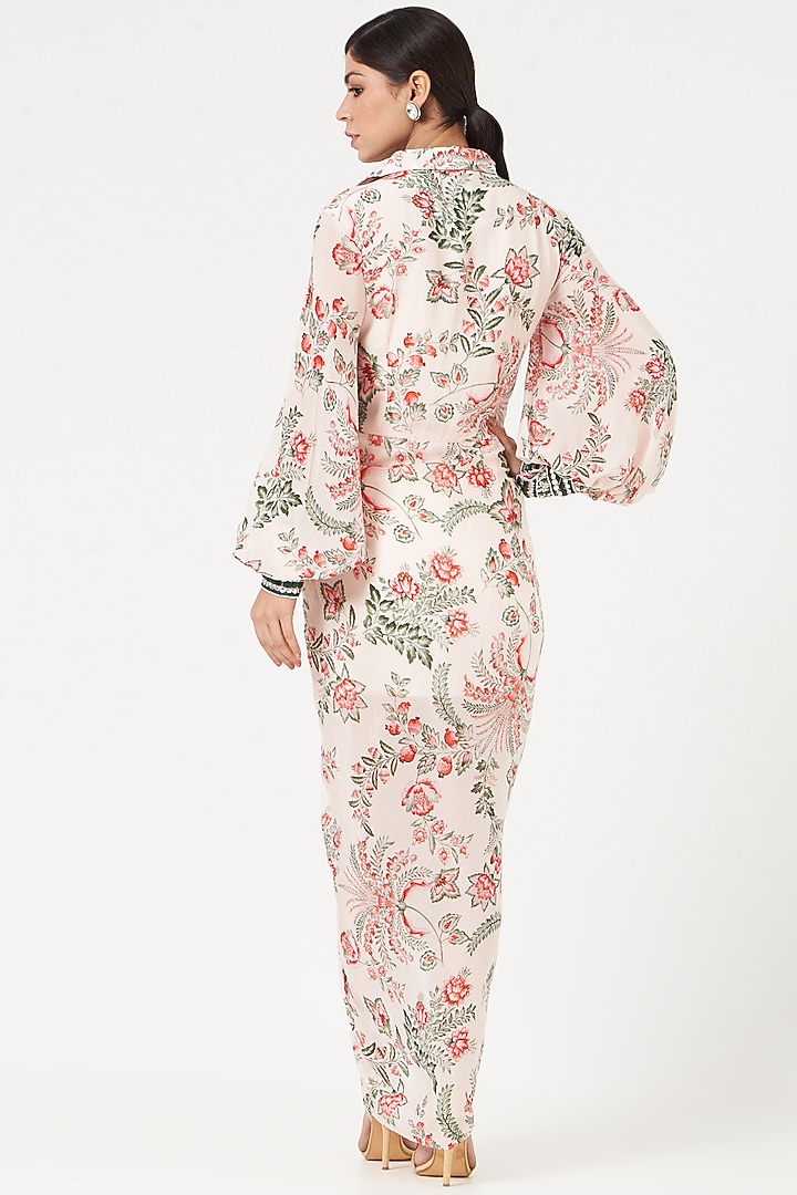 Light Peach Crepe Printed Vacation Dress by Chhavvi Aggarwal at Pernia's Pop Up Shop