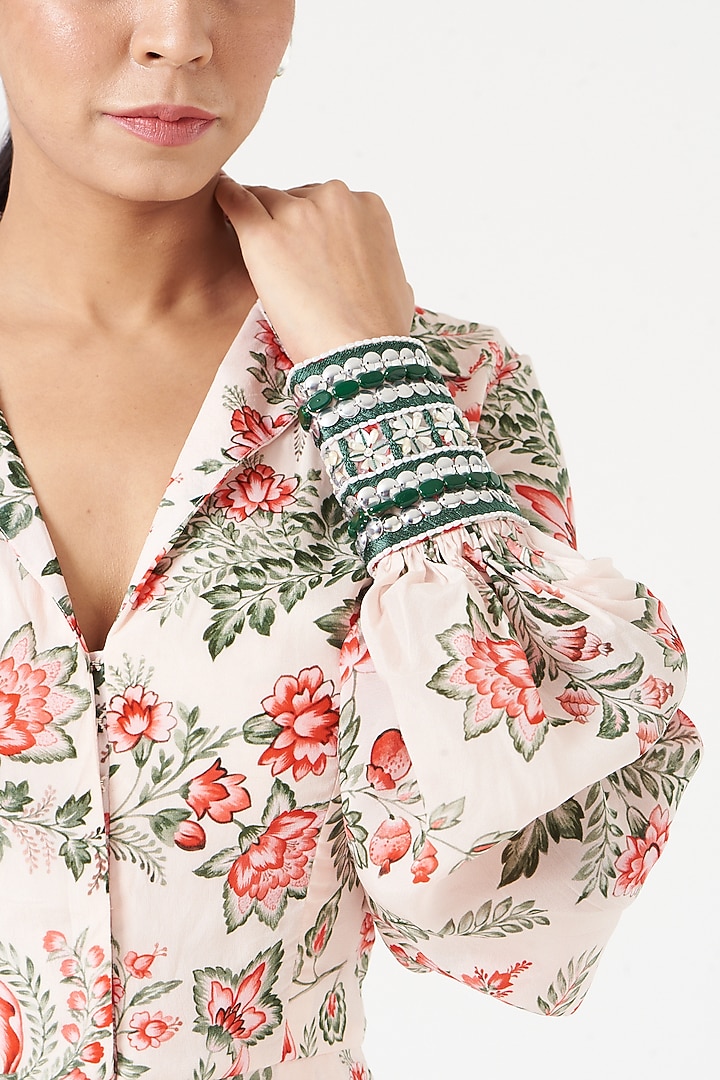 Light Peach Crepe Printed Vacation Dress by Chhavvi Aggarwal at Pernia's Pop Up Shop