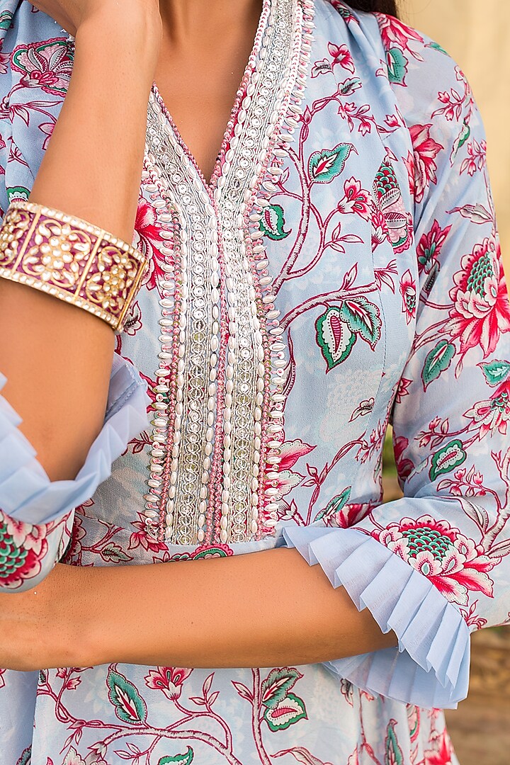 Powder Blue Flared Pant Set by Chhavvi Aggarwal at Pernia's Pop Up Shop