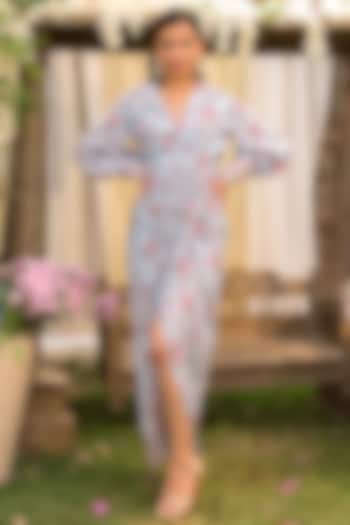 Powder Blue Embroidered Vacation Shirt Dress by Chhavvi Aggarwal at Pernia's Pop Up Shop