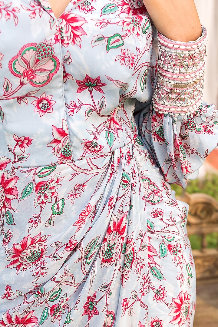Powder Blue Embroidered Vacation Shirt Dress by Chhavvi Aggarwal at Pernia's Pop Up Shop