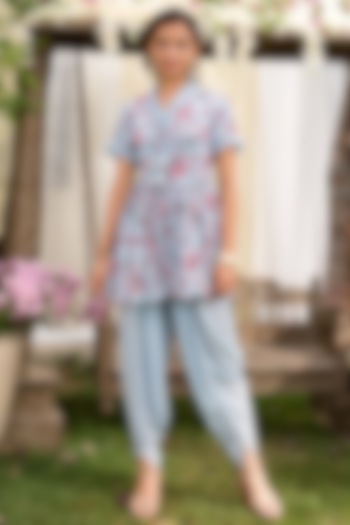 Powder Blue Printed Tunic Set by Chhavvi Aggarwal at Pernia's Pop Up Shop
