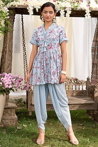 Powder Blue Printed Tunic Set by Chhavvi Aggarwal