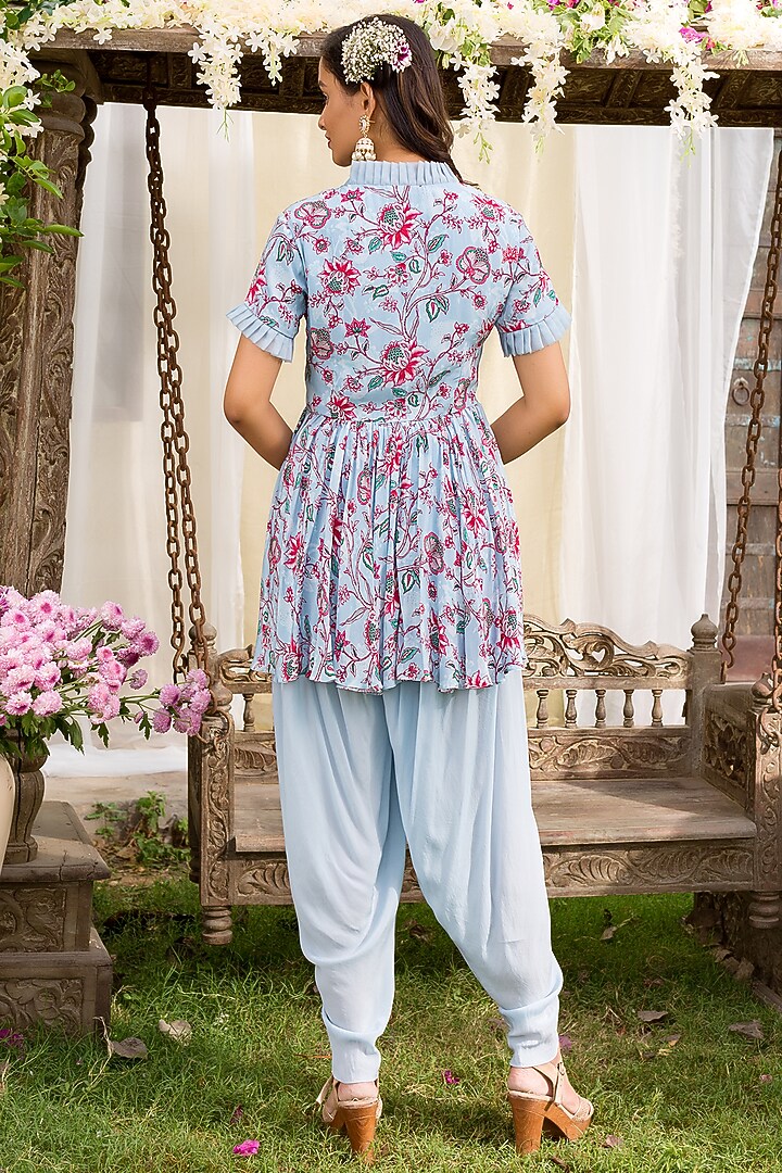 Powder Blue Printed Tunic Set by Chhavvi Aggarwal at Pernia's Pop Up Shop