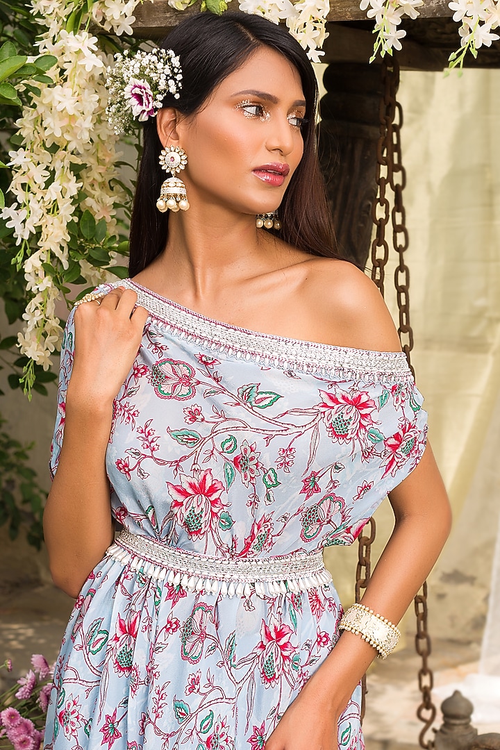 Powder Blue Georgette Pant Set by Chhavvi Aggarwal at Pernia's Pop Up Shop