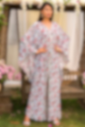 Powder Blue Printed Kaftan by Chhavvi Aggarwal at Pernia's Pop Up Shop