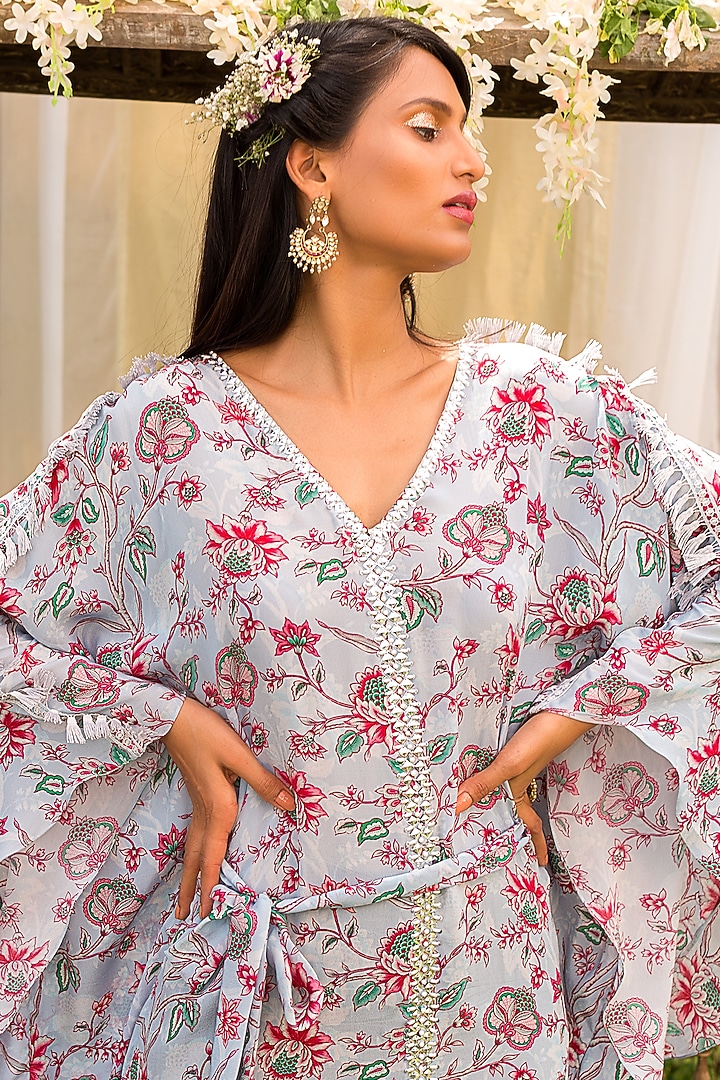 Powder Blue Printed Kaftan by Chhavvi Aggarwal at Pernia's Pop Up Shop