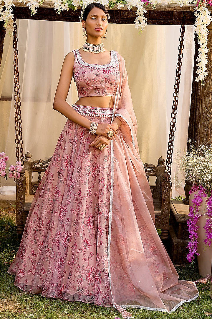 Nude Pink Printed Wedding Lehenga Set by Chhavvi Aggarwal at Pernia's Pop Up Shop