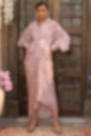 Nude Pink Embroidered Shirt Dress by Chhavvi Aggarwal