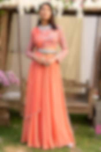 Coral Georgette Palazzo Pant Set by Chhavvi Aggarwal at Pernia's Pop Up Shop