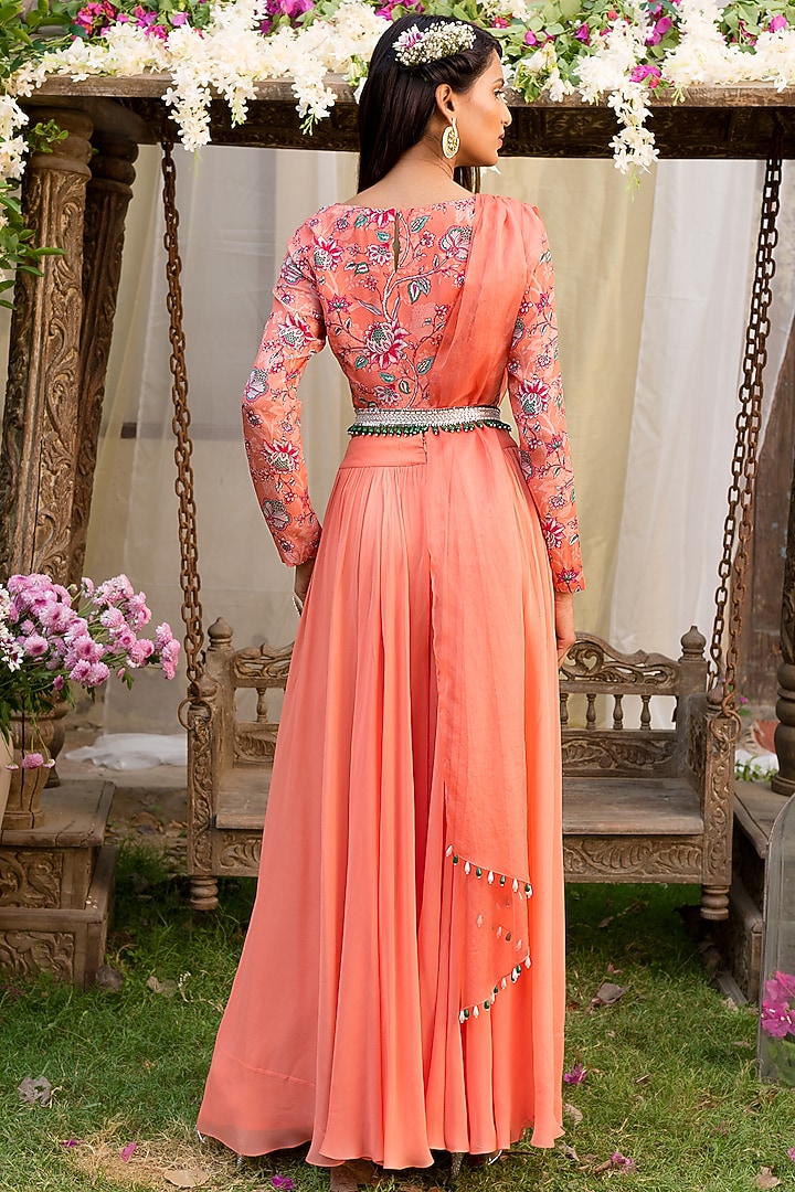 Coral Georgette Palazzo Pant Set by Chhavvi Aggarwal at Pernia's Pop Up Shop